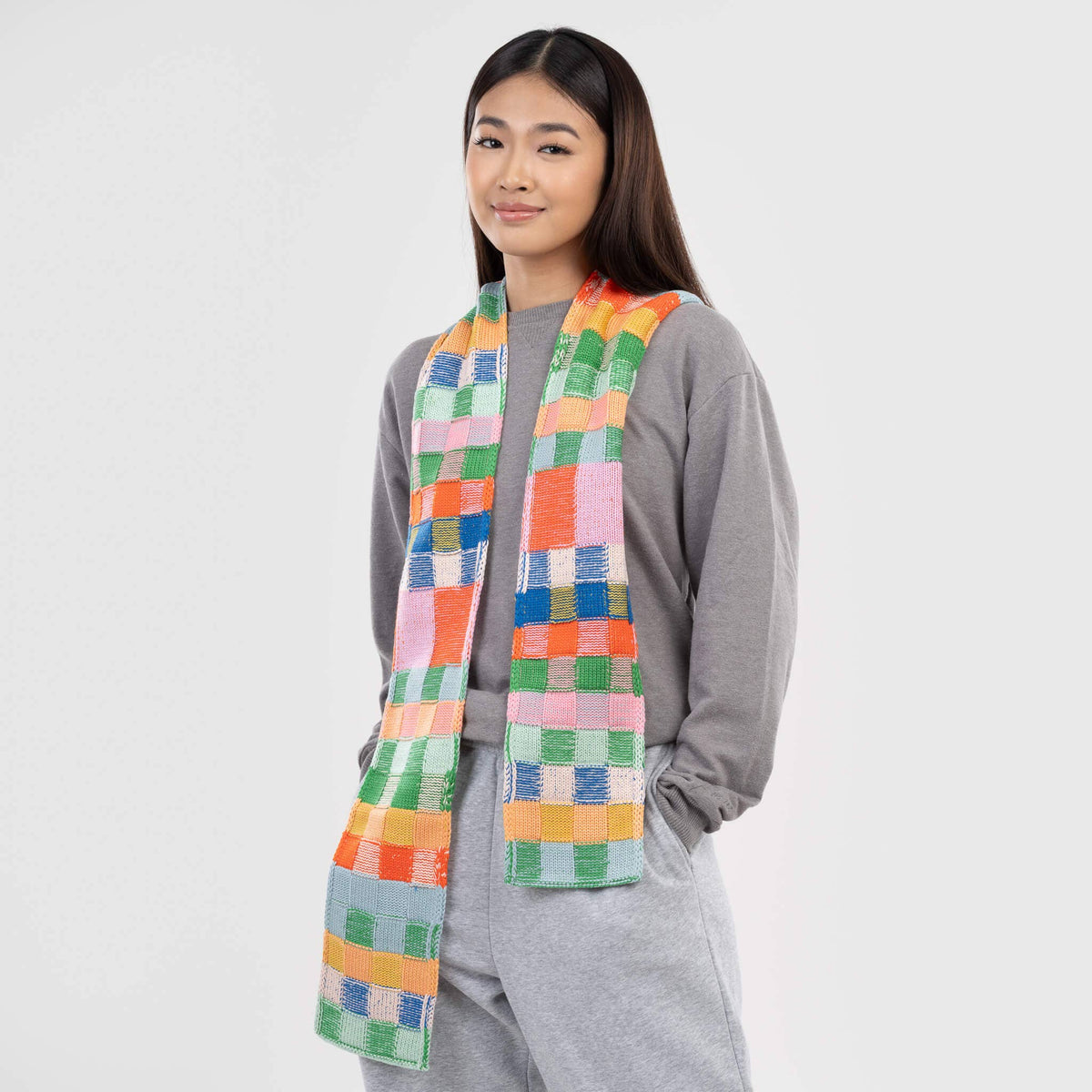 Mosaic Plaid Skinny Scarf