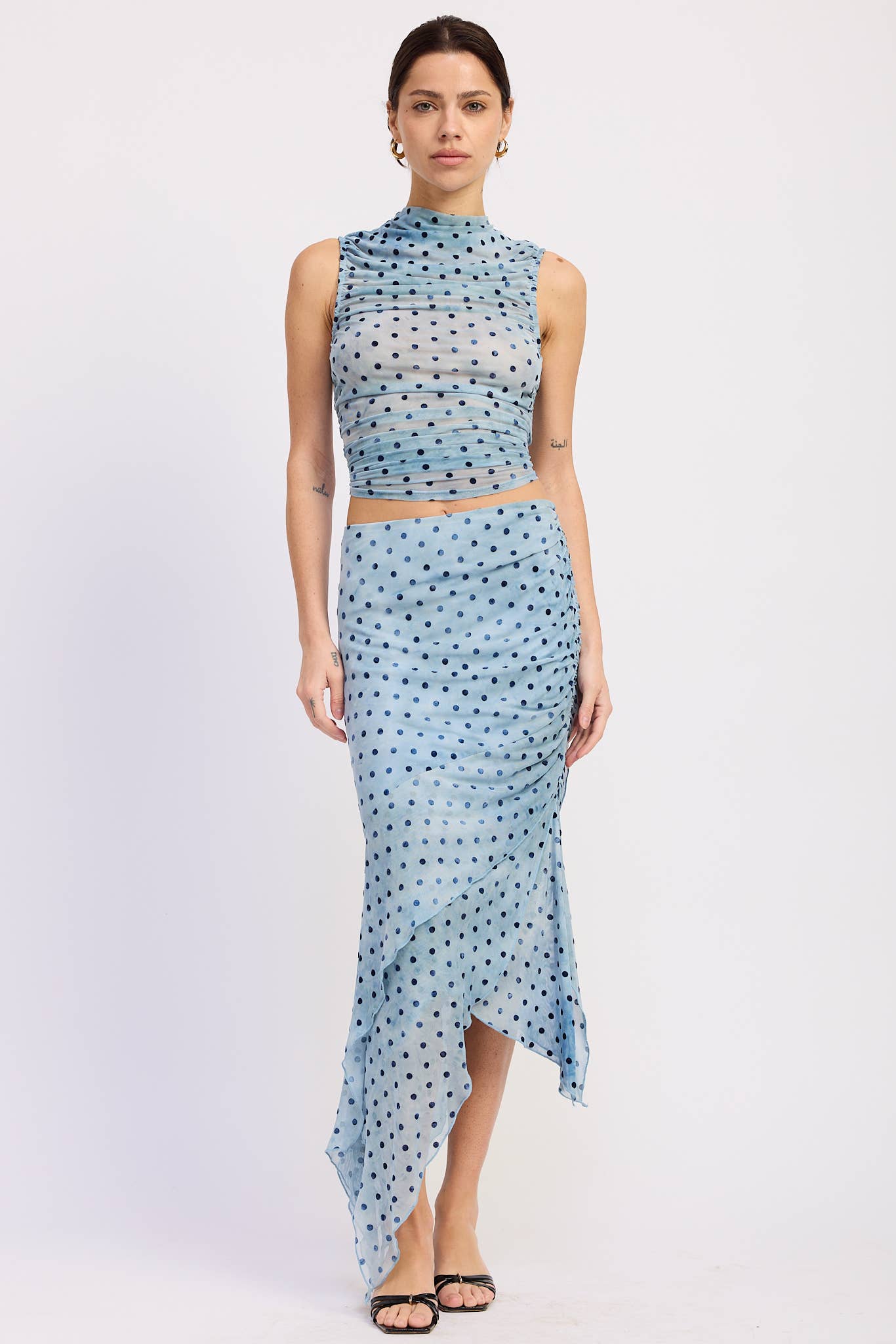 Asymmetrical Blue Dot Midi Skirt
