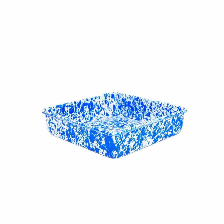 Splatter Enamelware Square Brownie Pan - Blue