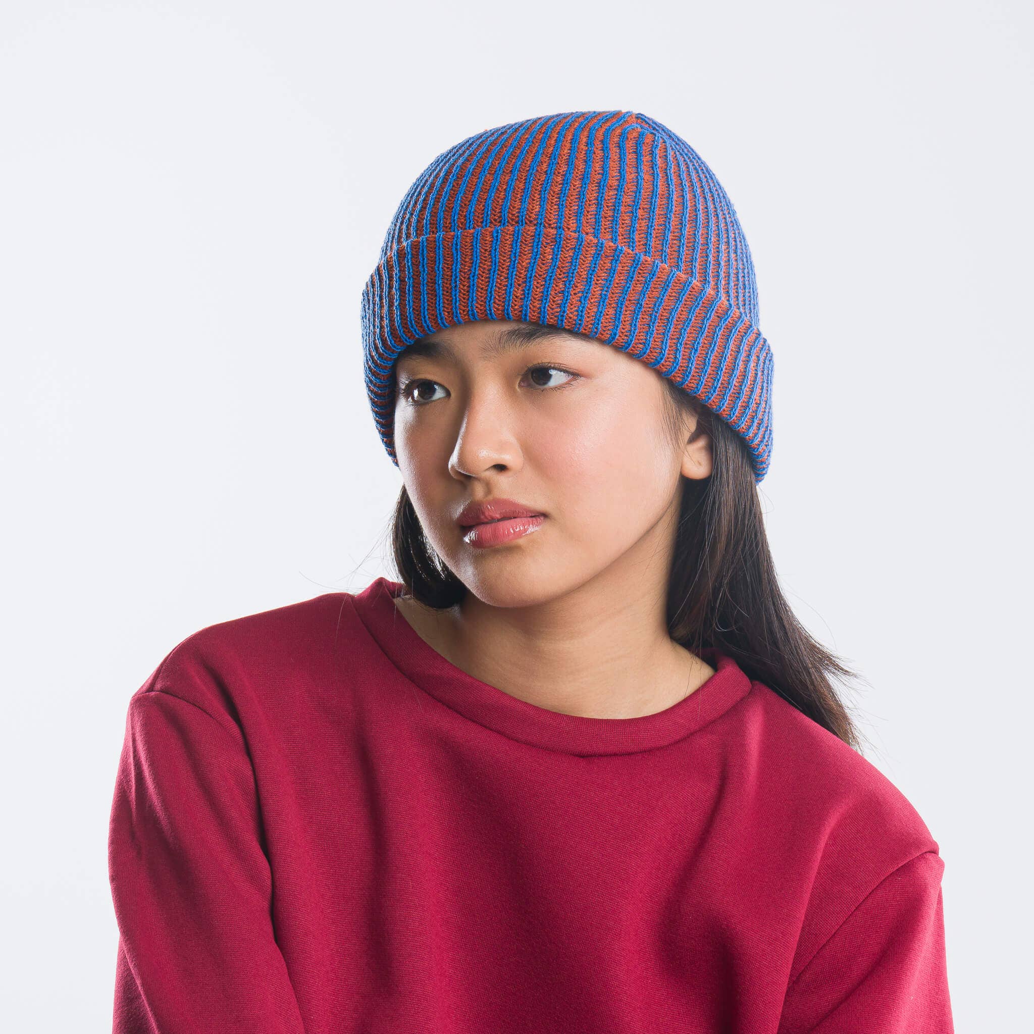 VERLOOP | knits - Simple Rib Knit Beanie: Cobalt Rust - Downerss