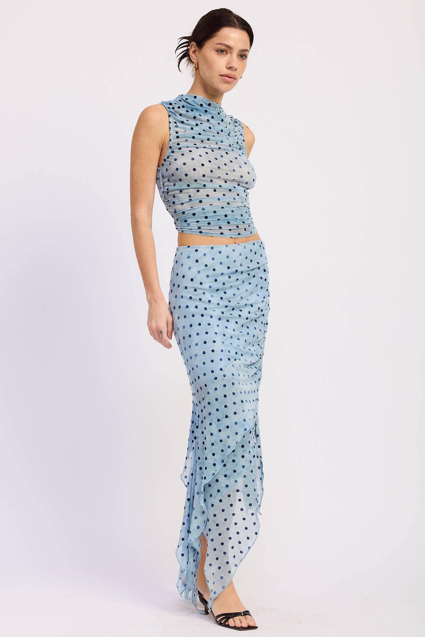 Asymmetrical Blue Dot Midi Skirt