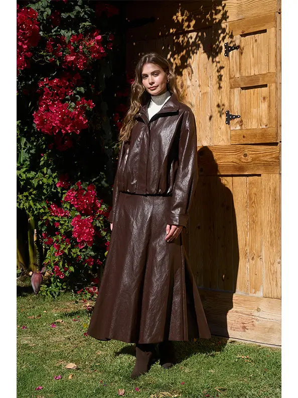 Chocolate Leather Bomber Jacket