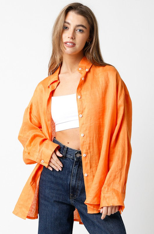 Jada Linen Shirt - Apricot - Downerss