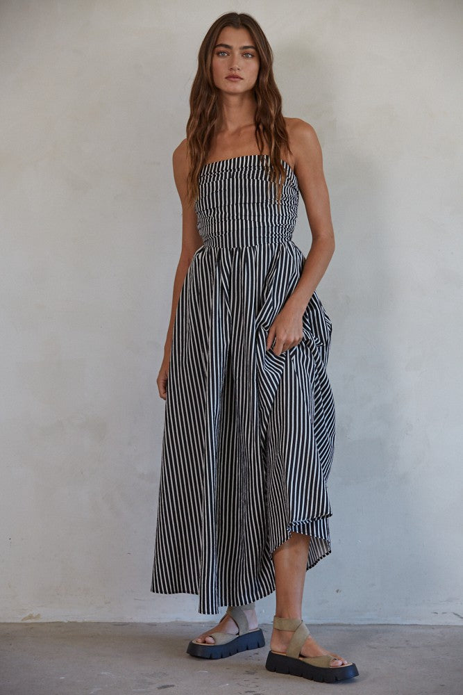 Striped Strapless Dress - Downerss