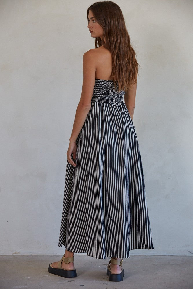 Striped Strapless Dress - Downerss