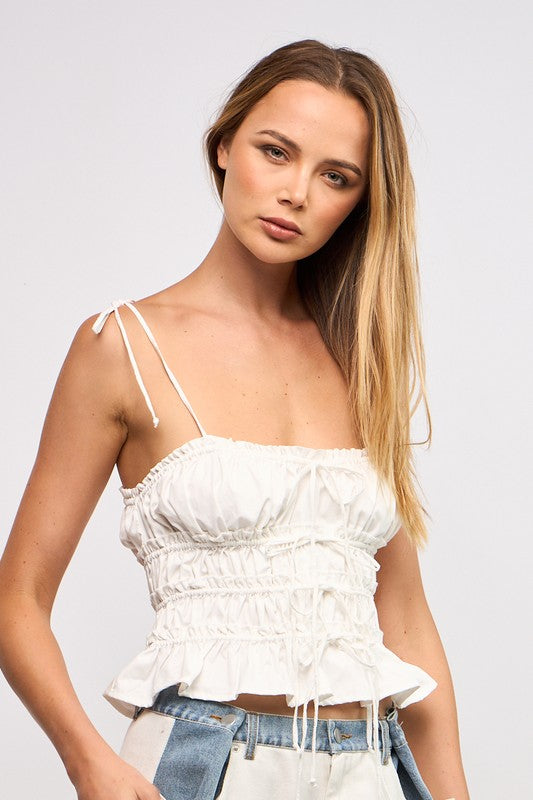 White Ruched Bow Cami