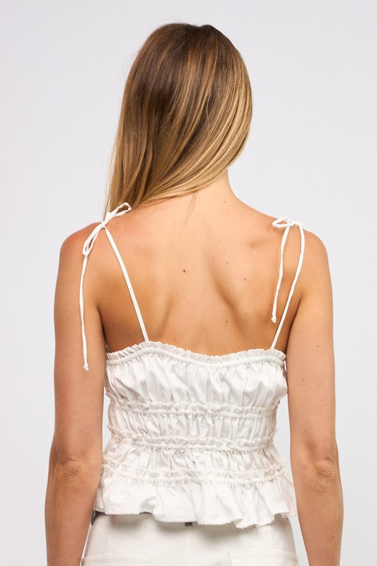 White Ruched Bow Cami
