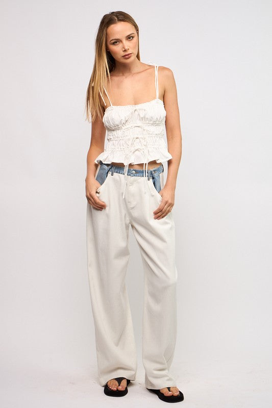 White Ruched Bow Cami
