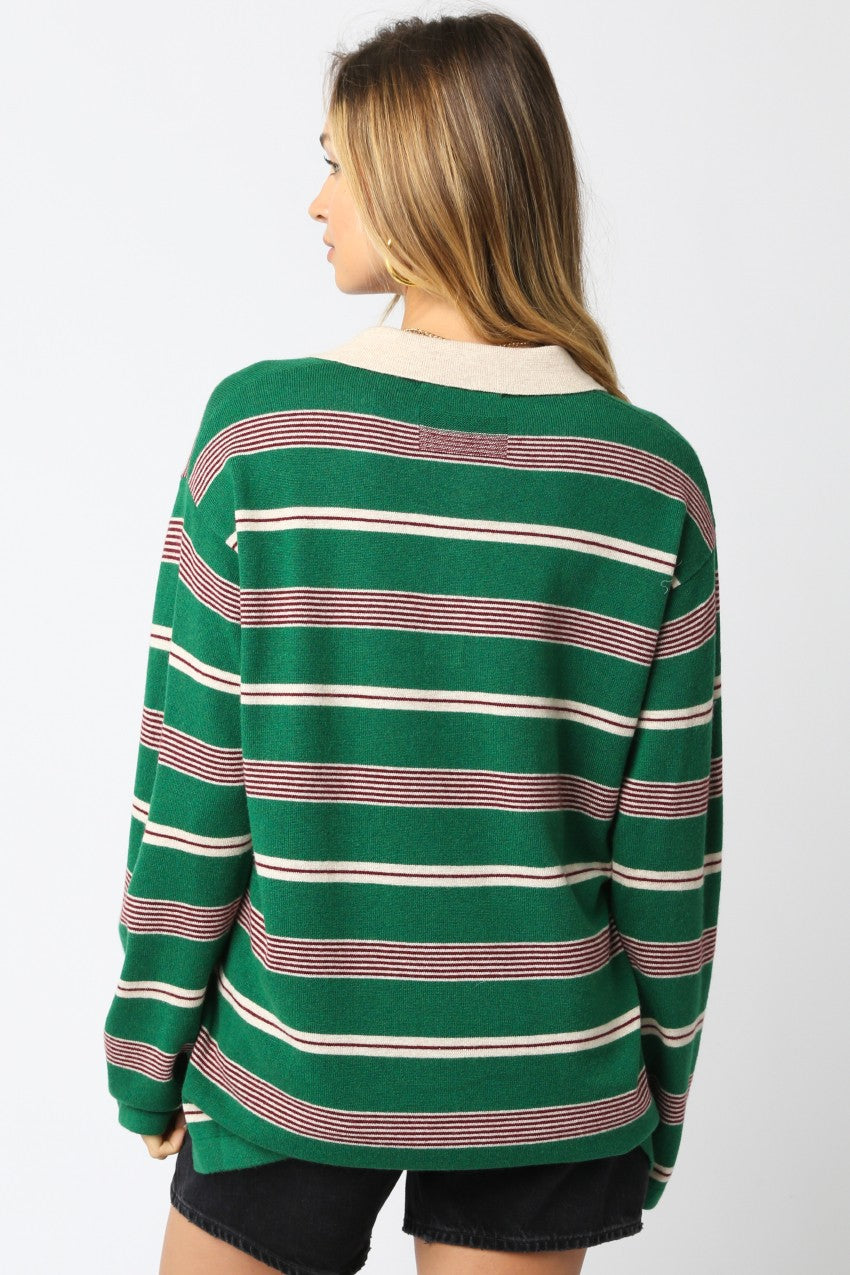 Cara Stripe Polo Cashmere Sweater