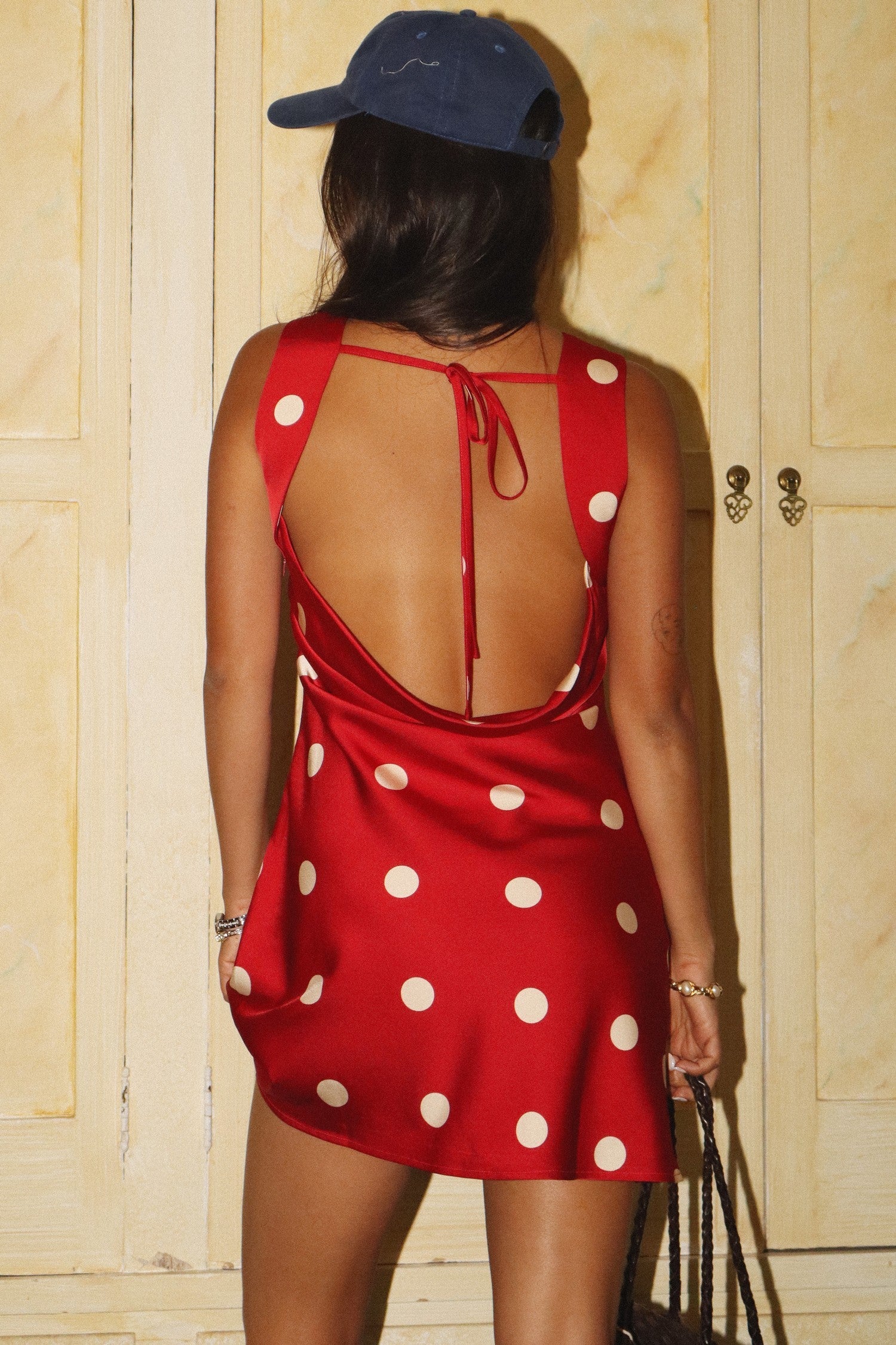 Polka Dot Open Back Mini Dress