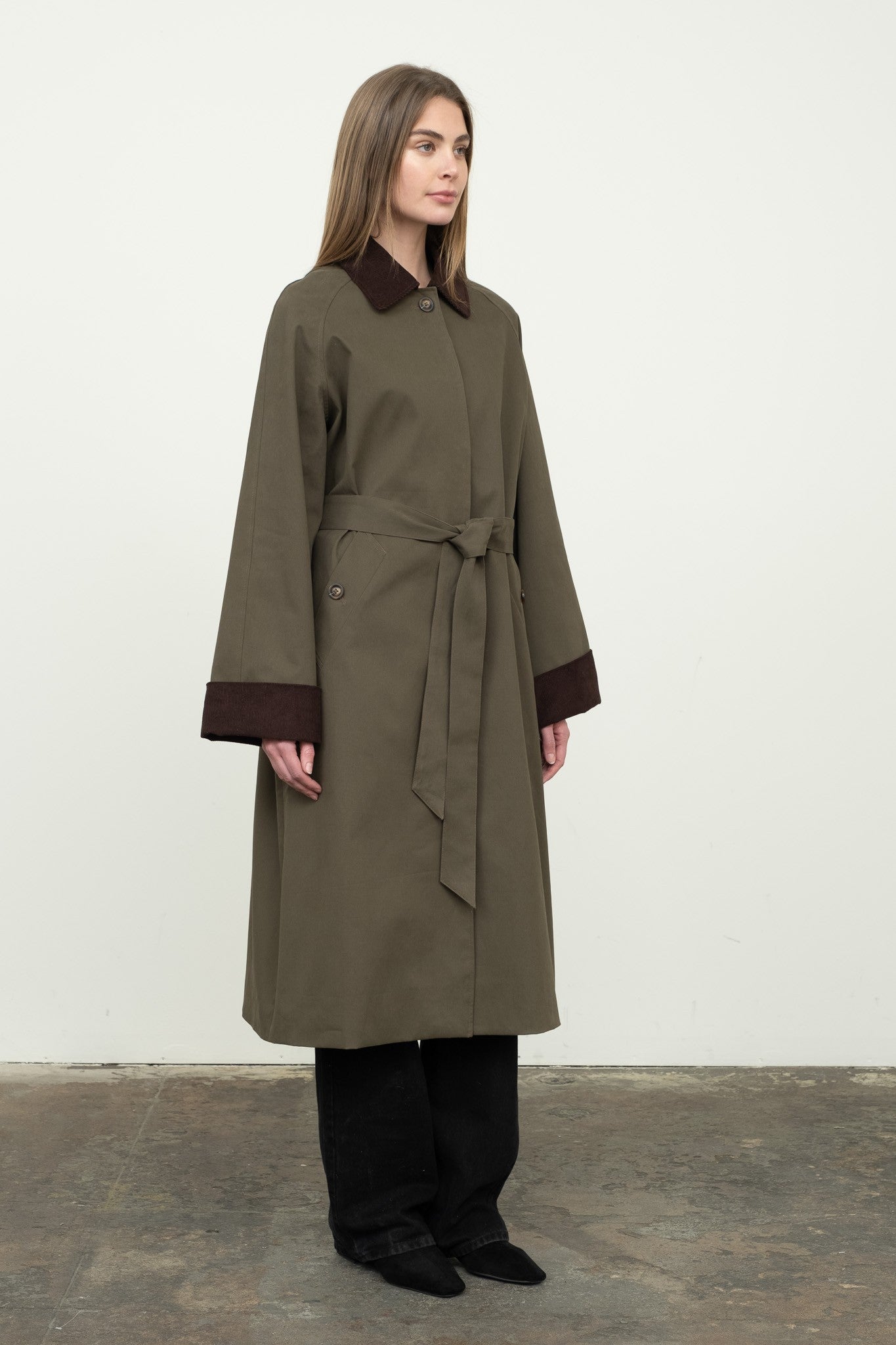 Corduroy Detail Trench Coat