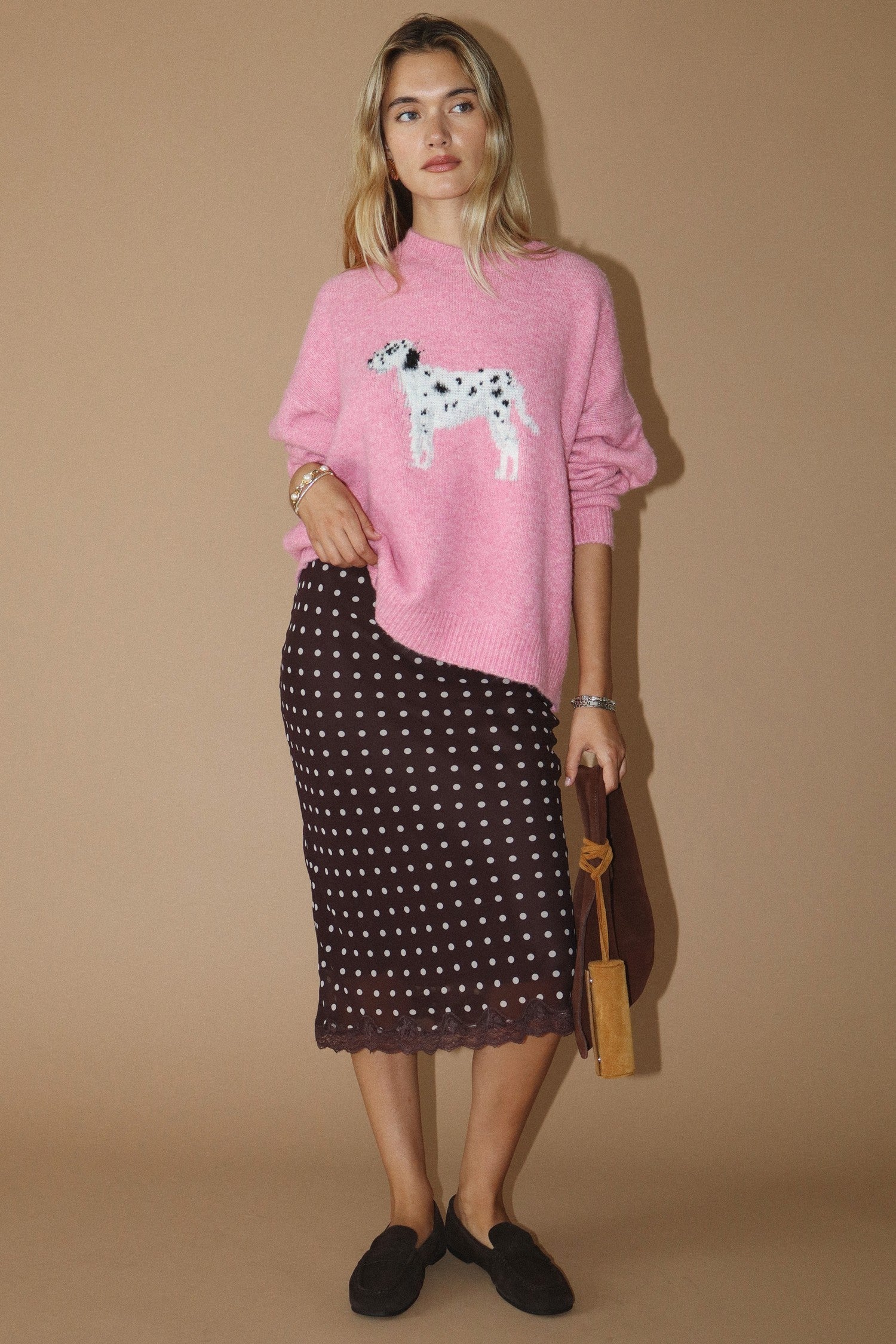 Dalmatian Fuzzy Pink Sweater
