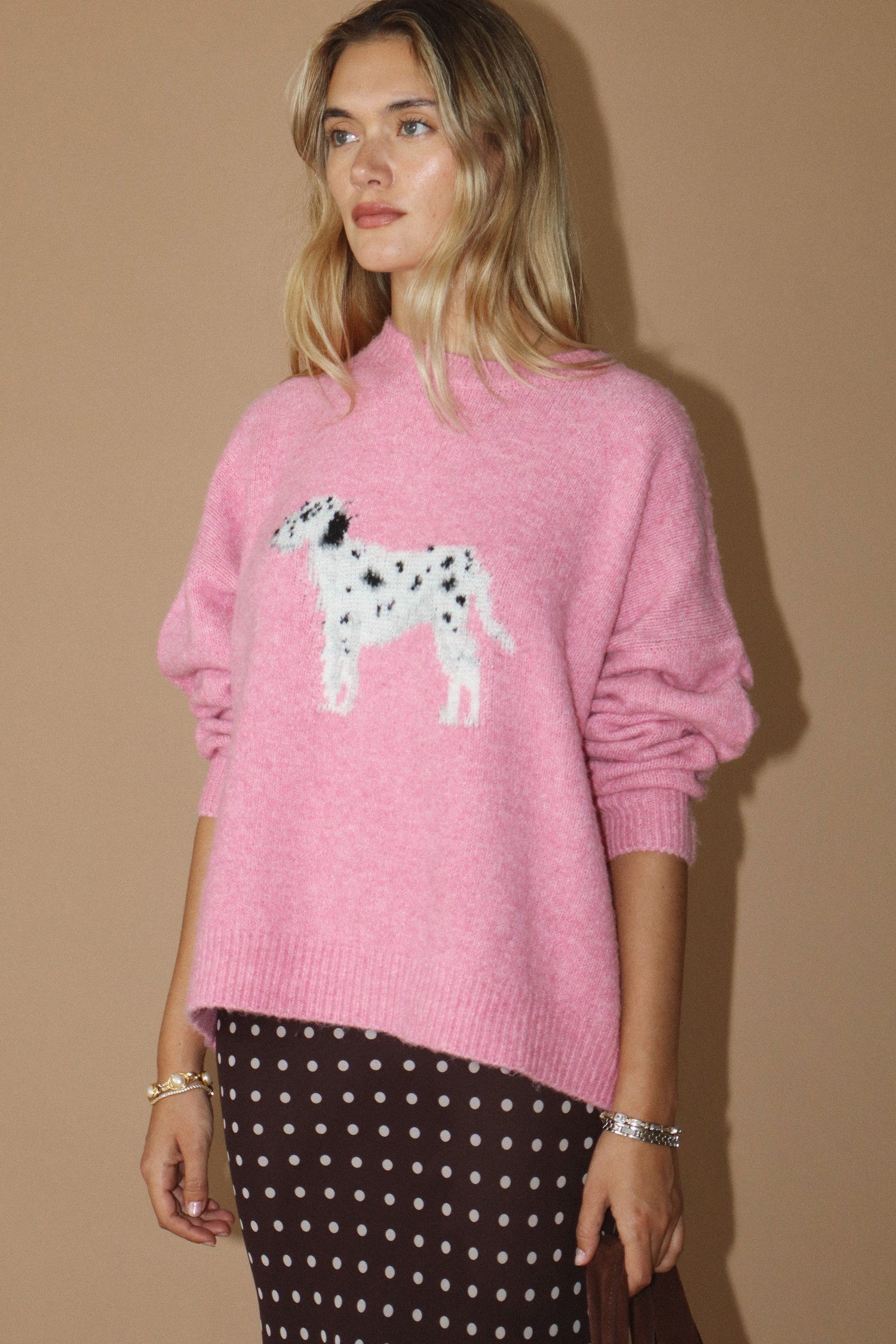 Dalmatian Fuzzy Pink Sweater