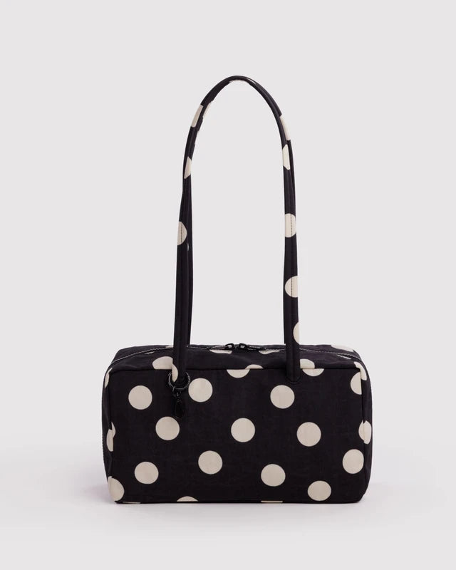 Nylon Bowler Bag - Black And Cream Polka Dot