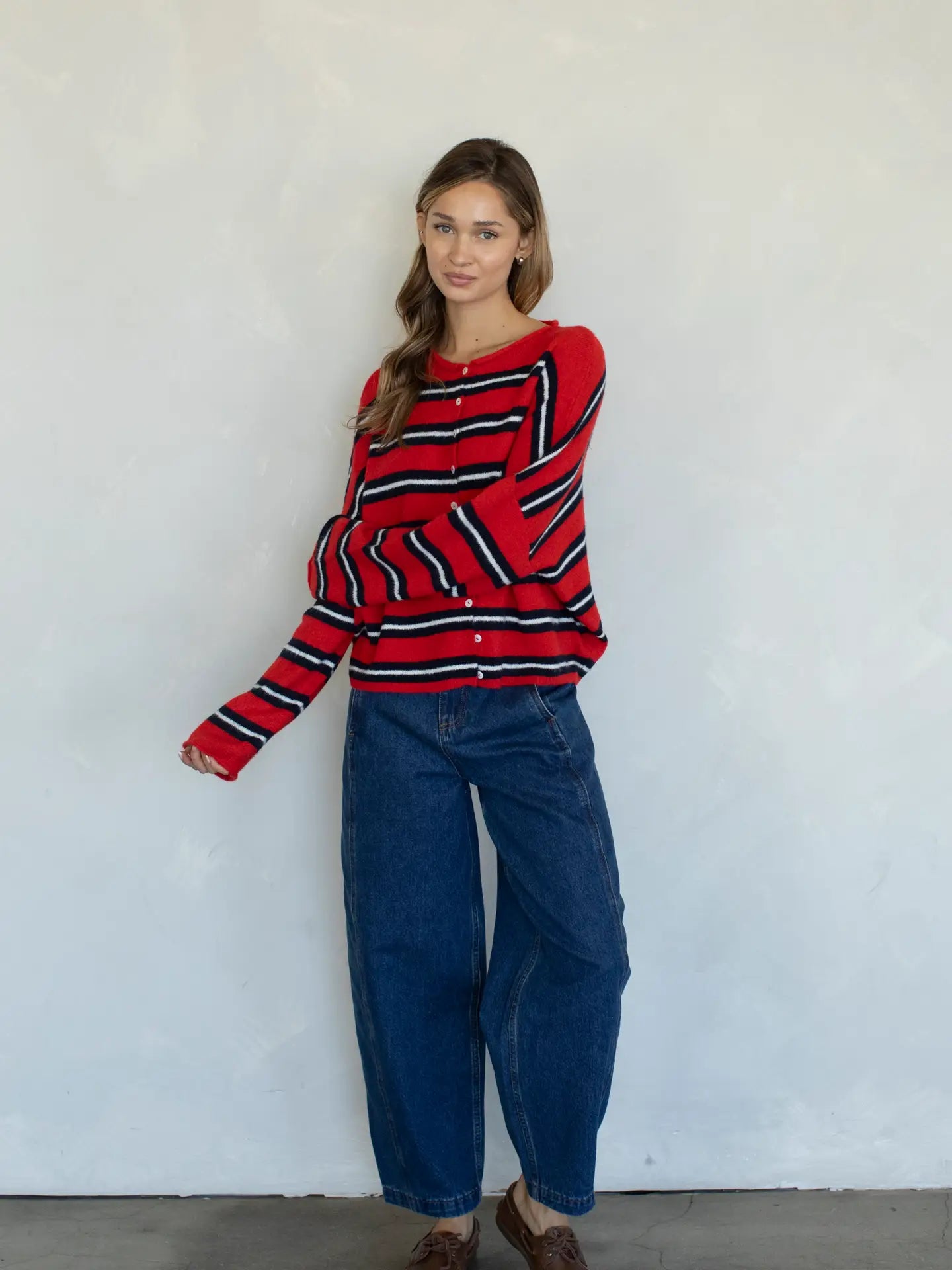 Varsity Stripe Piper Cardigan - Red