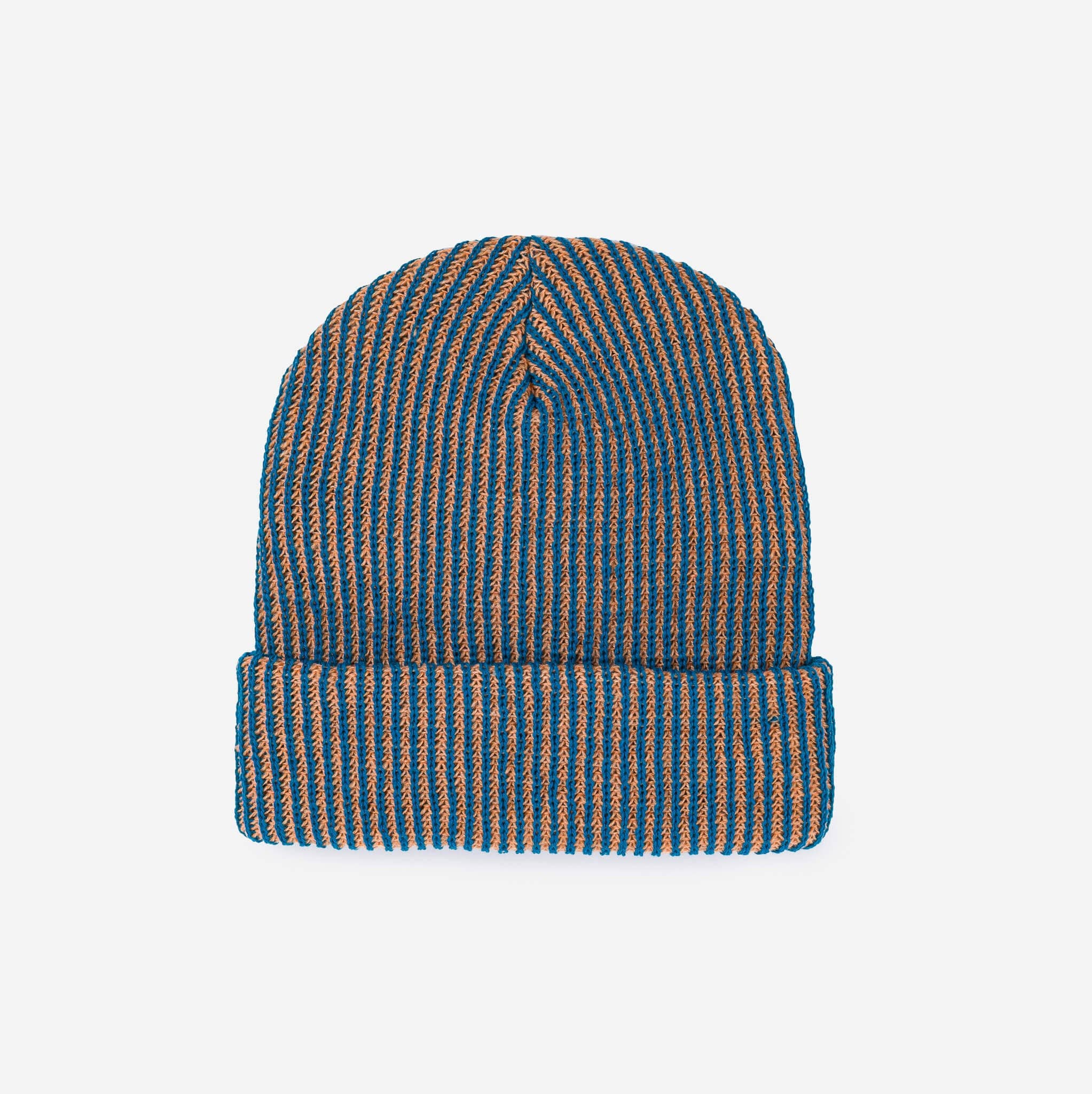 VERLOOP | knits - Simple Rib Knit Beanie - Teal & Peach
