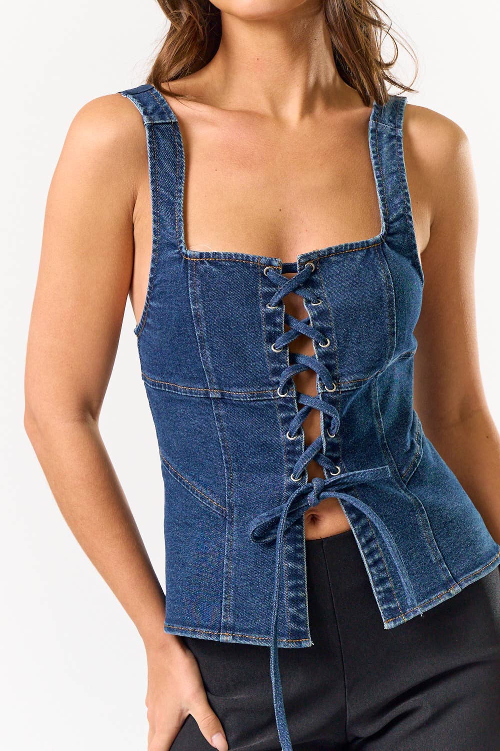 Denim Lace-Up Corset Top