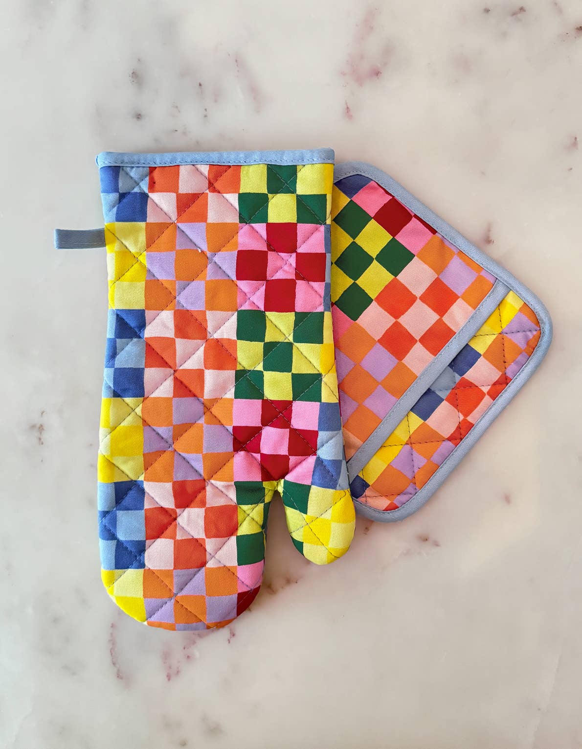 Rainbow Check Oven Mitt + Pot Holder Set - Downerss