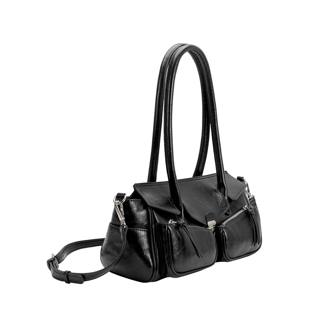 Ruthie Black Recycled Vegan Leather Shoulder Bag