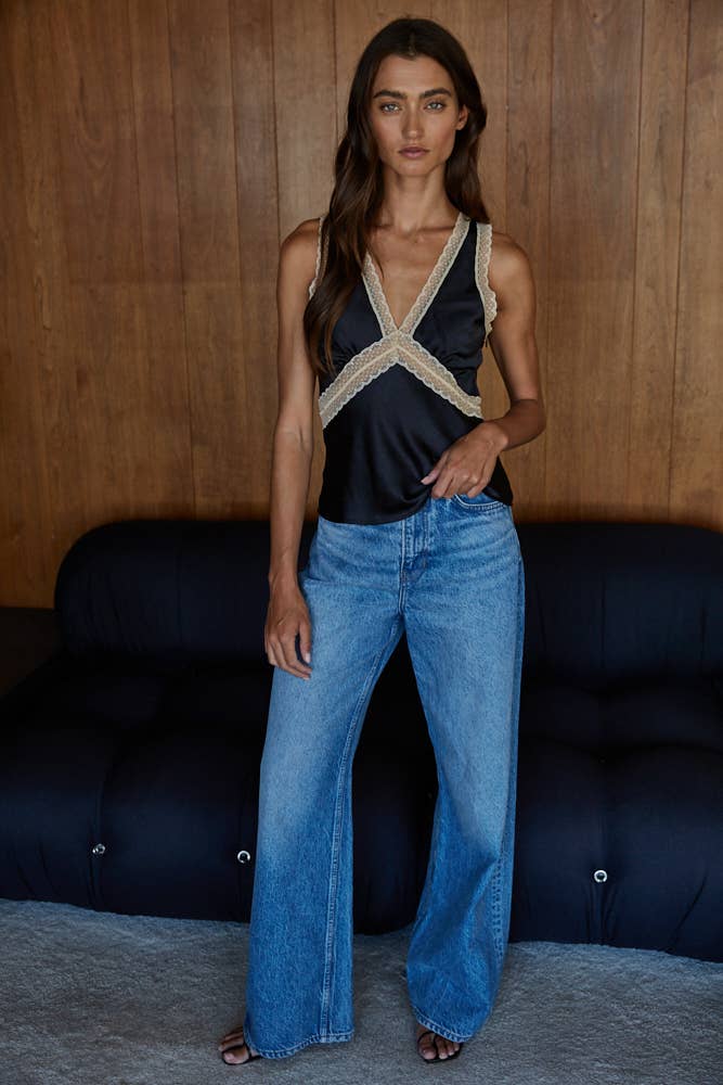 Satin and Lace V-Neck Top