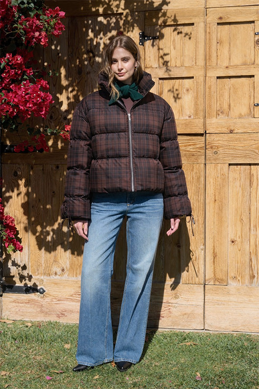Brown Plaid Puffer Jacket