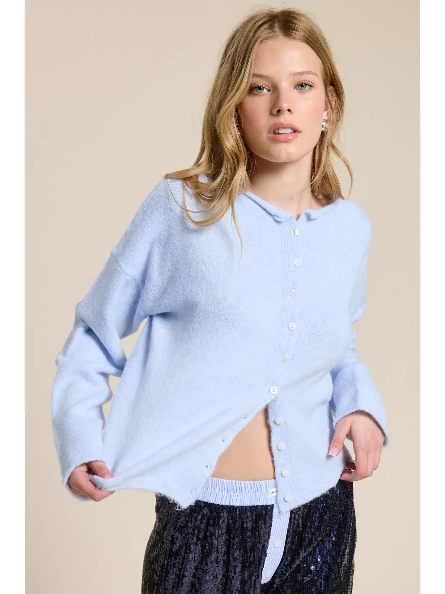 Essential Button Down Cardigan - Baby Blue