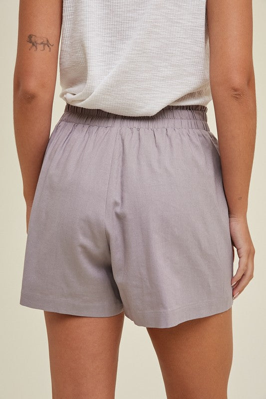 Smocked Waistband Linen Shorts - Midnight