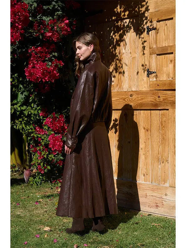Chocolate Leather Bomber Jacket
