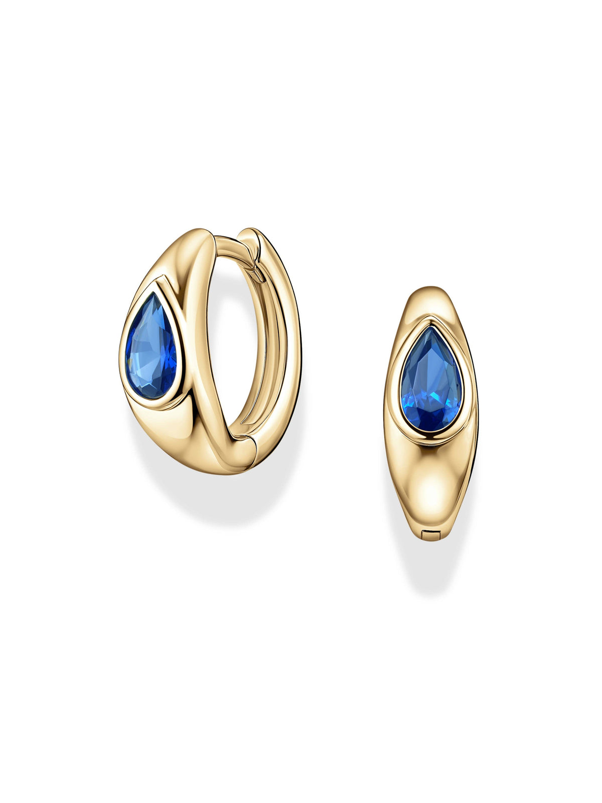 Tally Pear Huggie Hoops - Blue Spinel