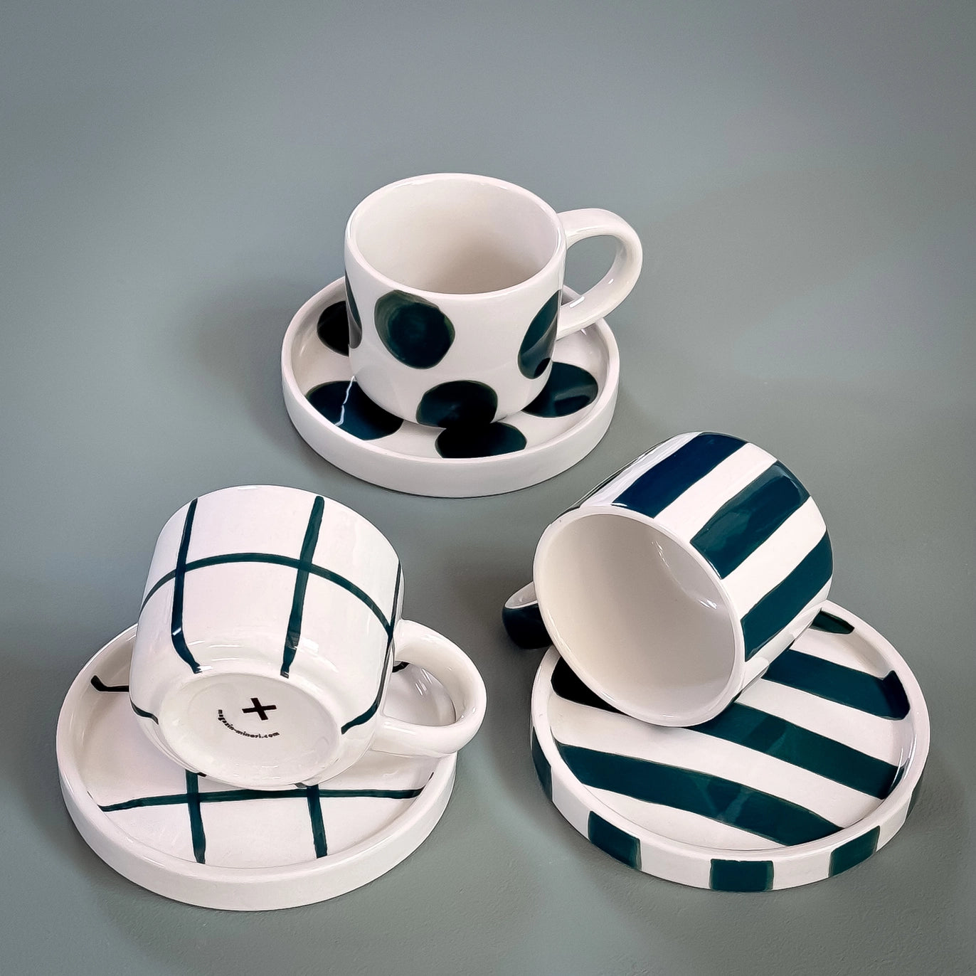 Espresso Stripes Cups - gentle green (Set of 2 - 4 pieces)