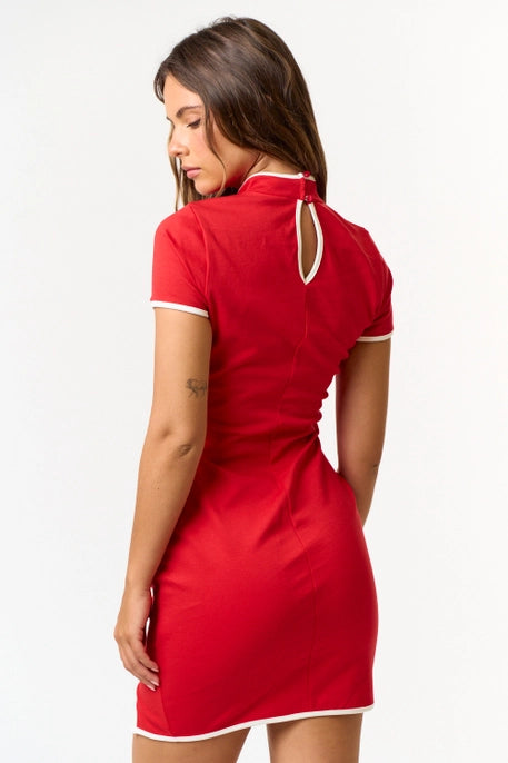 Contrast Binding Red Mini Dress