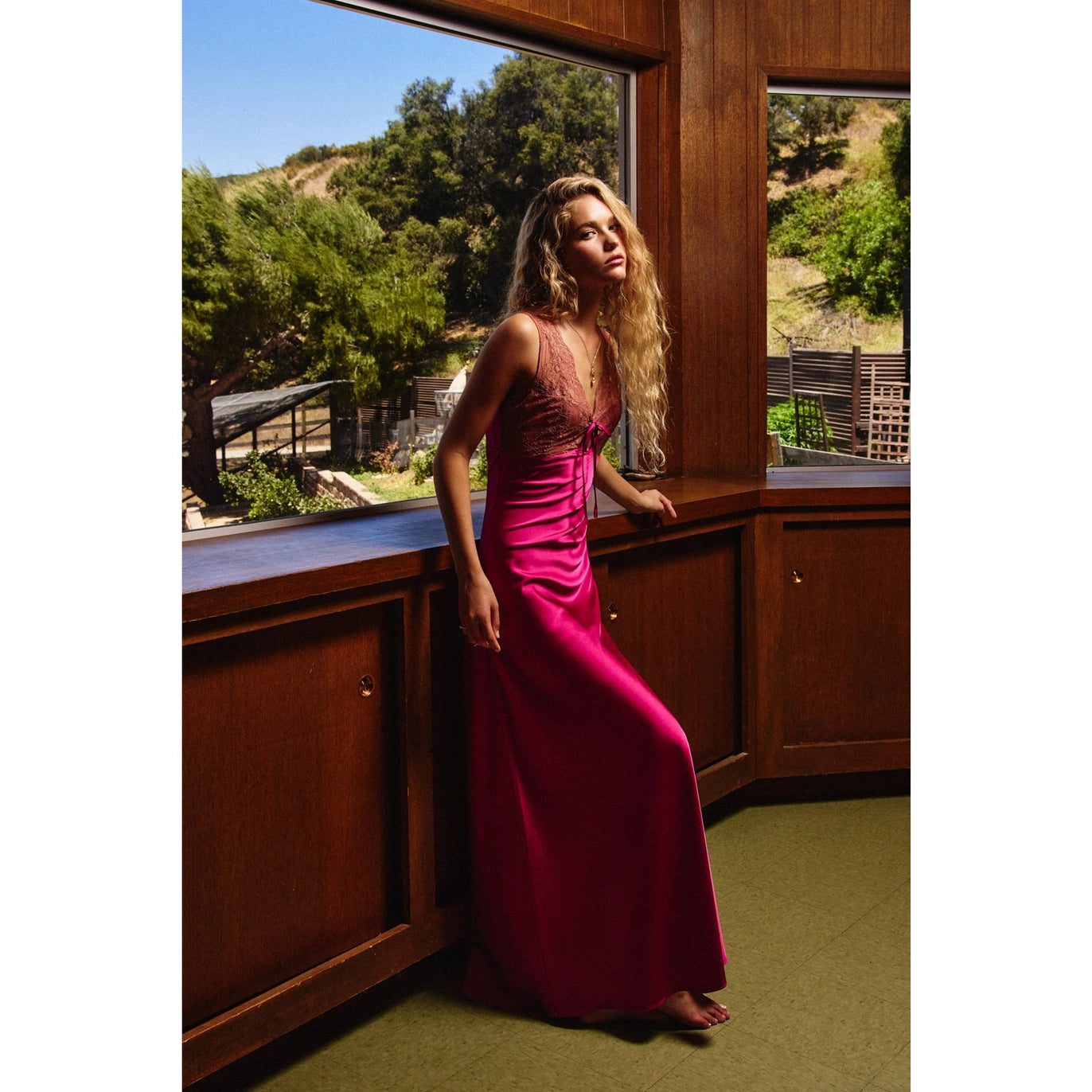 Lace and Satin Contrast Maxi Dress