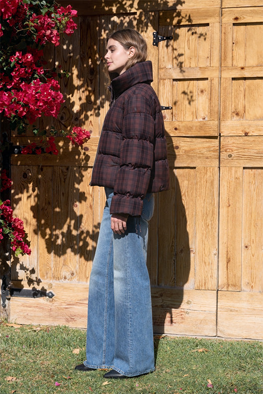 Brown Plaid Puffer Jacket