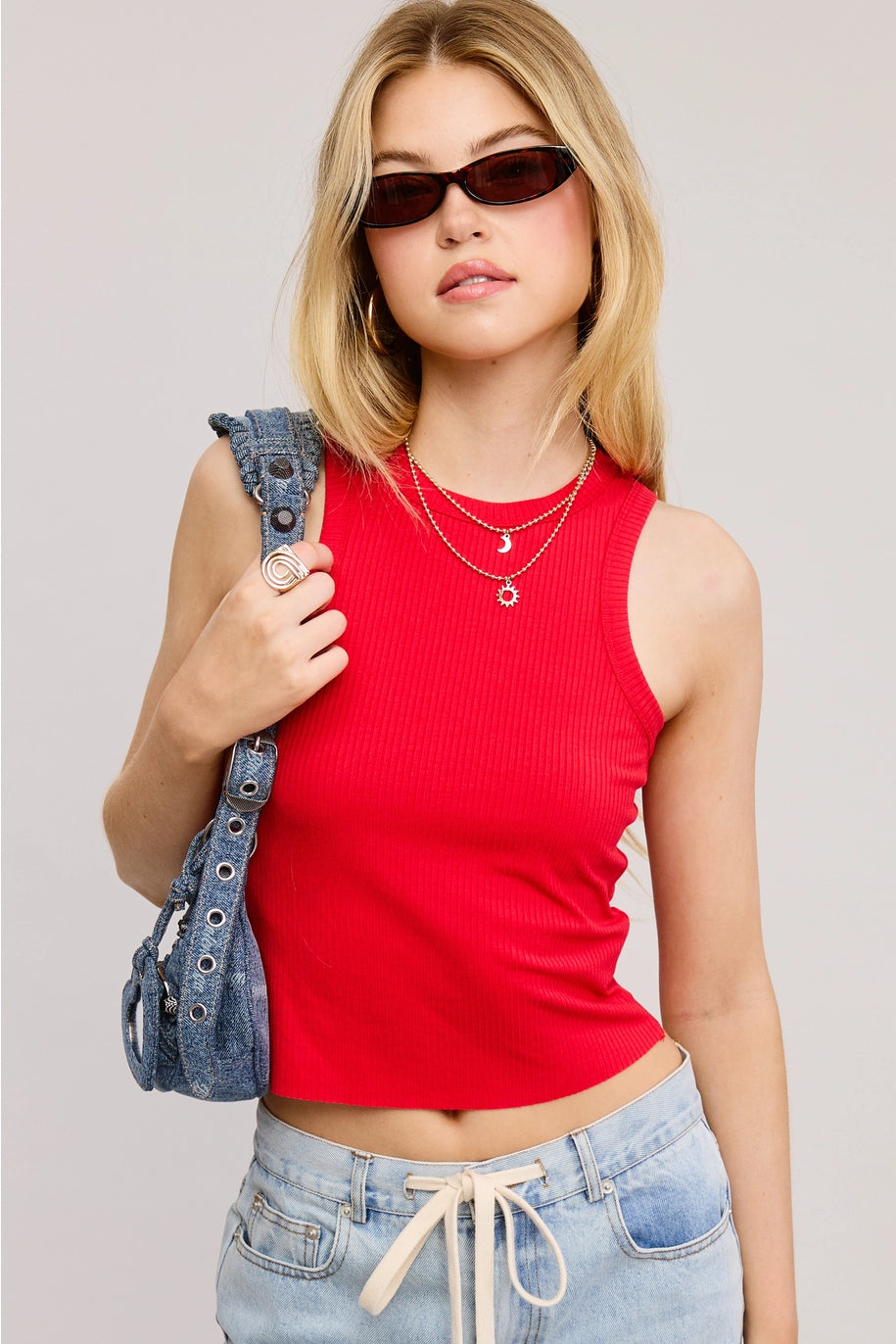 Red Rib-Knit Racerback Tank