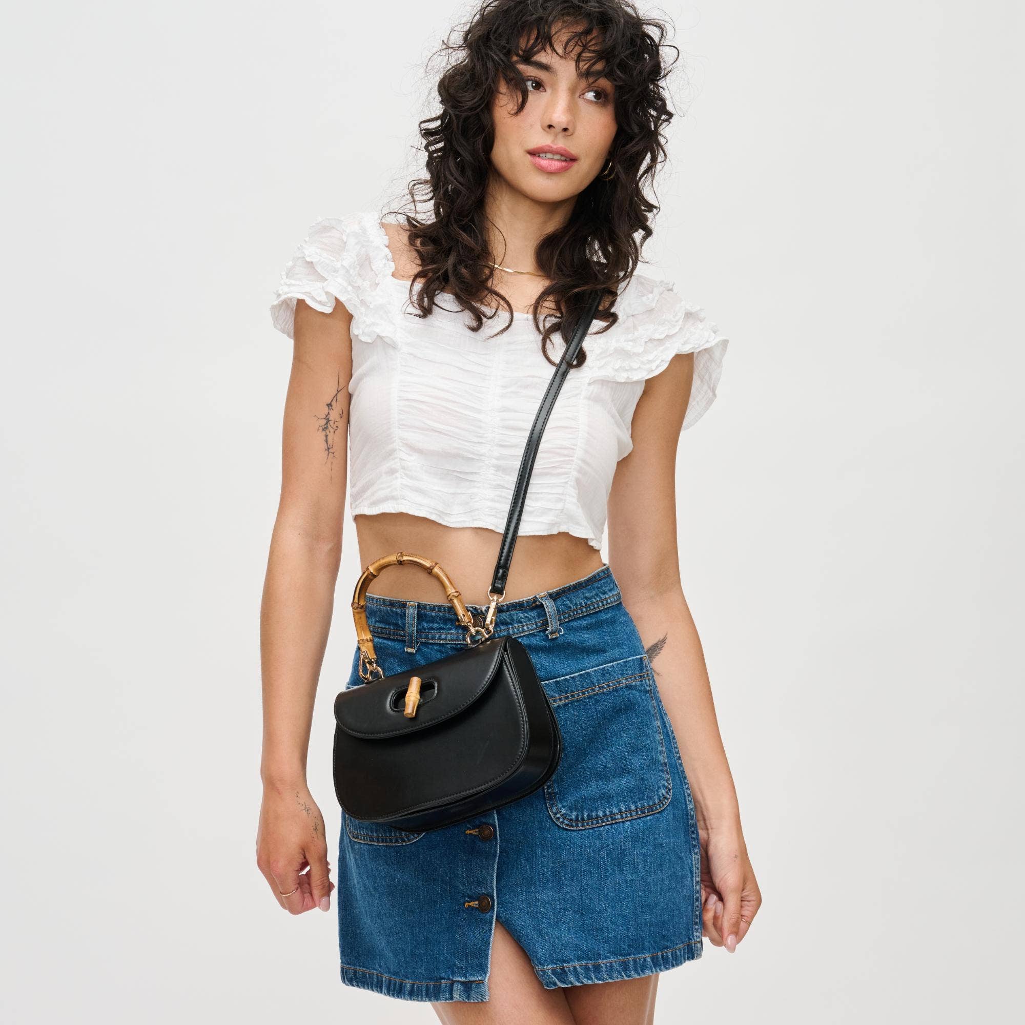 Bamboo Top Handle Crossbody - Black