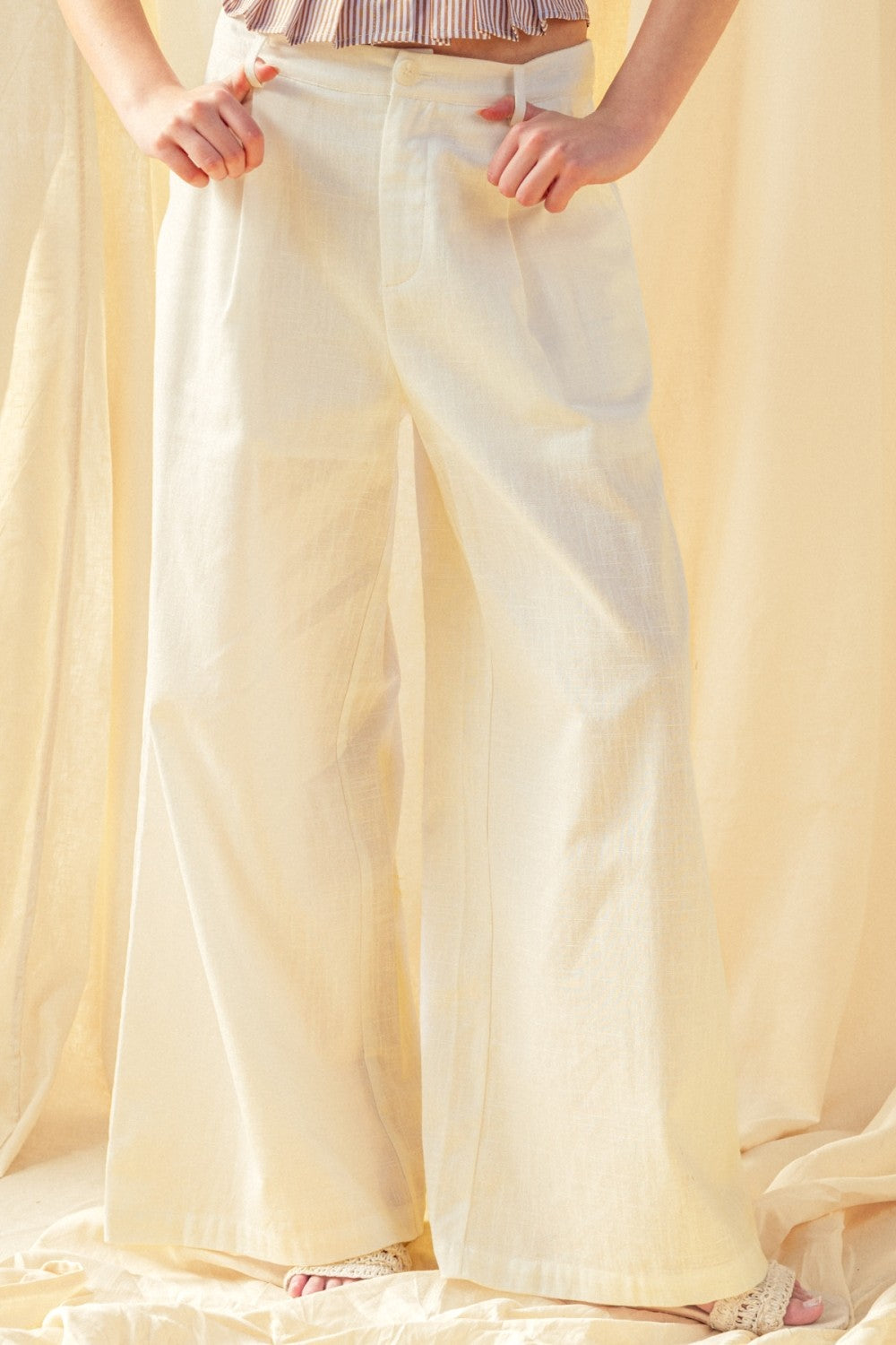 Linen Trousers With Pleated Front