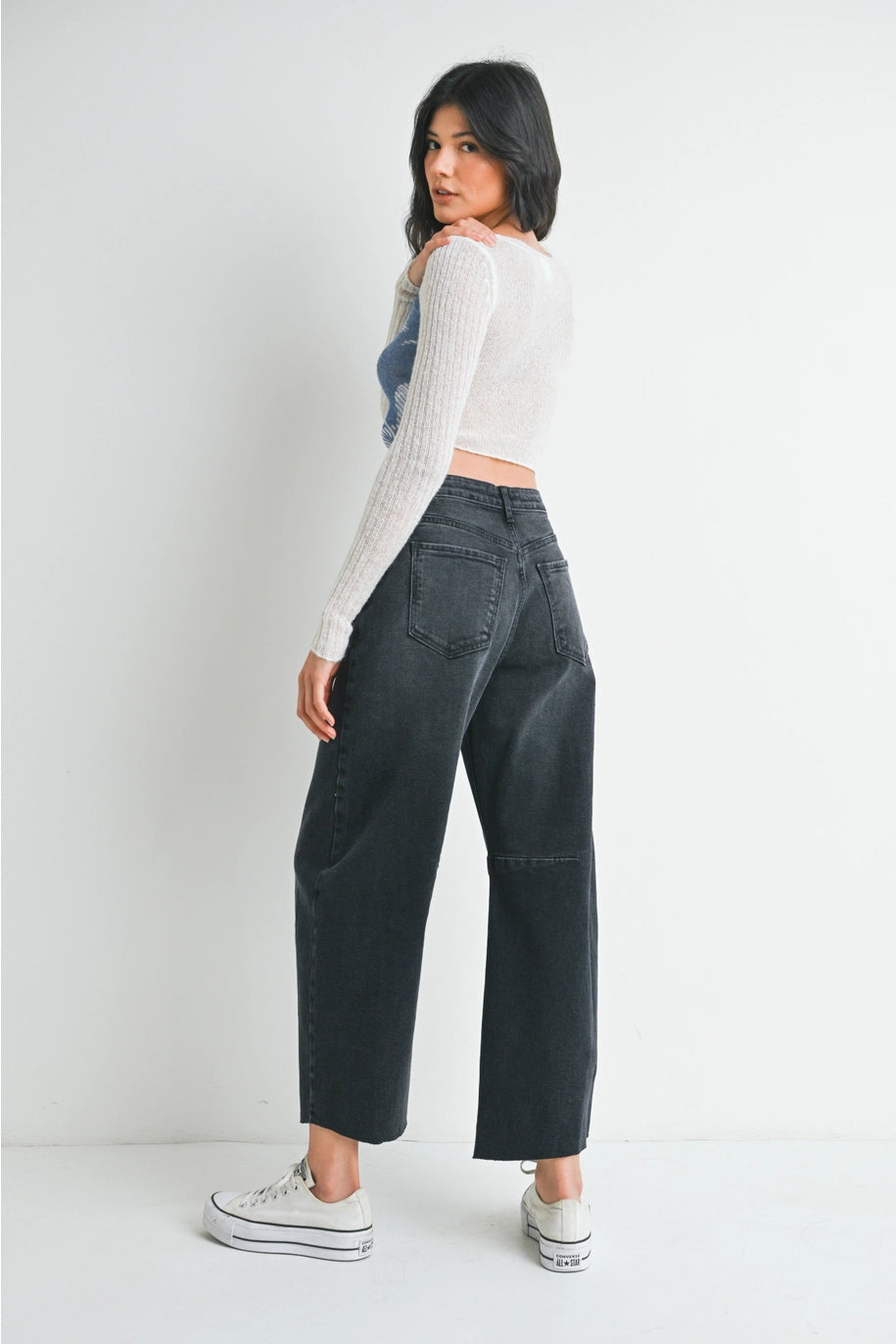 Washed Black Barrel Jeans With Seams