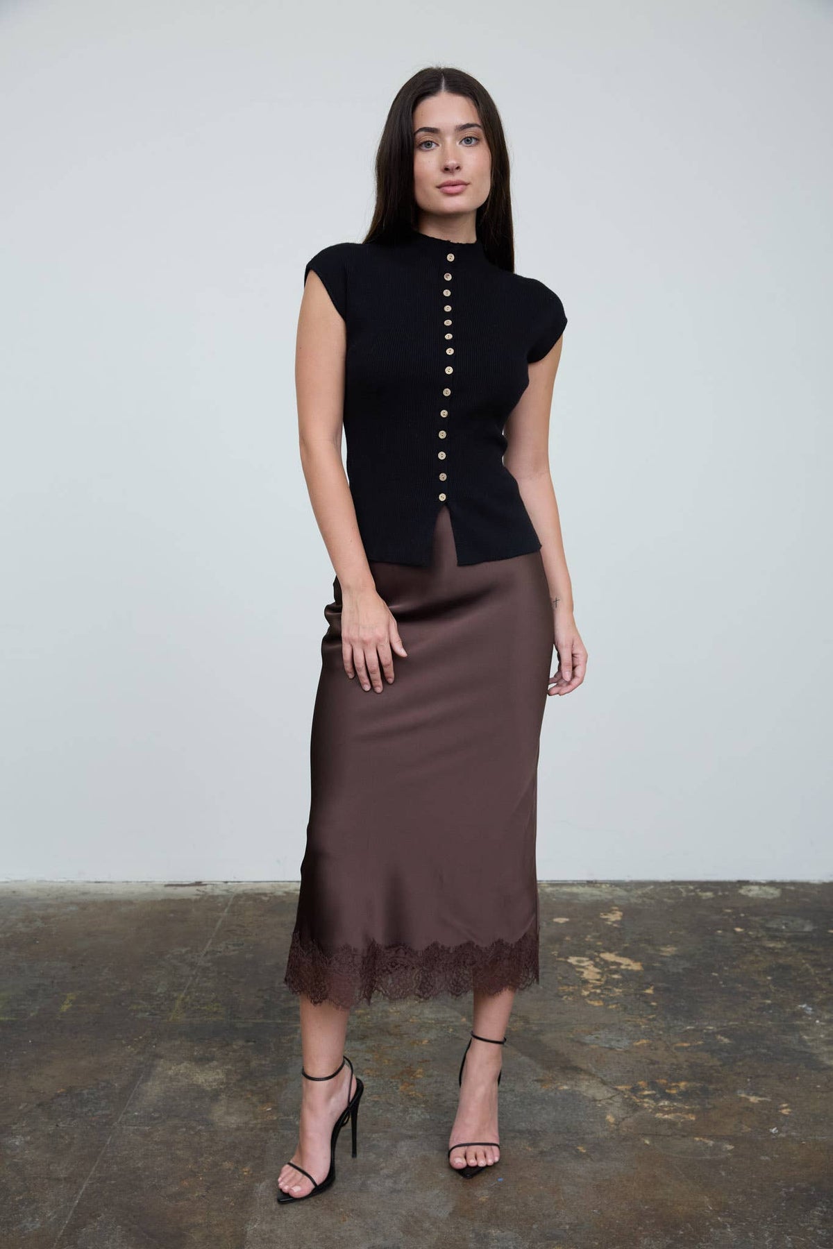 Mock Neck Short Sleeve Button Blouse