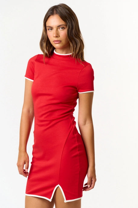 Contrast Binding Red Mini Dress