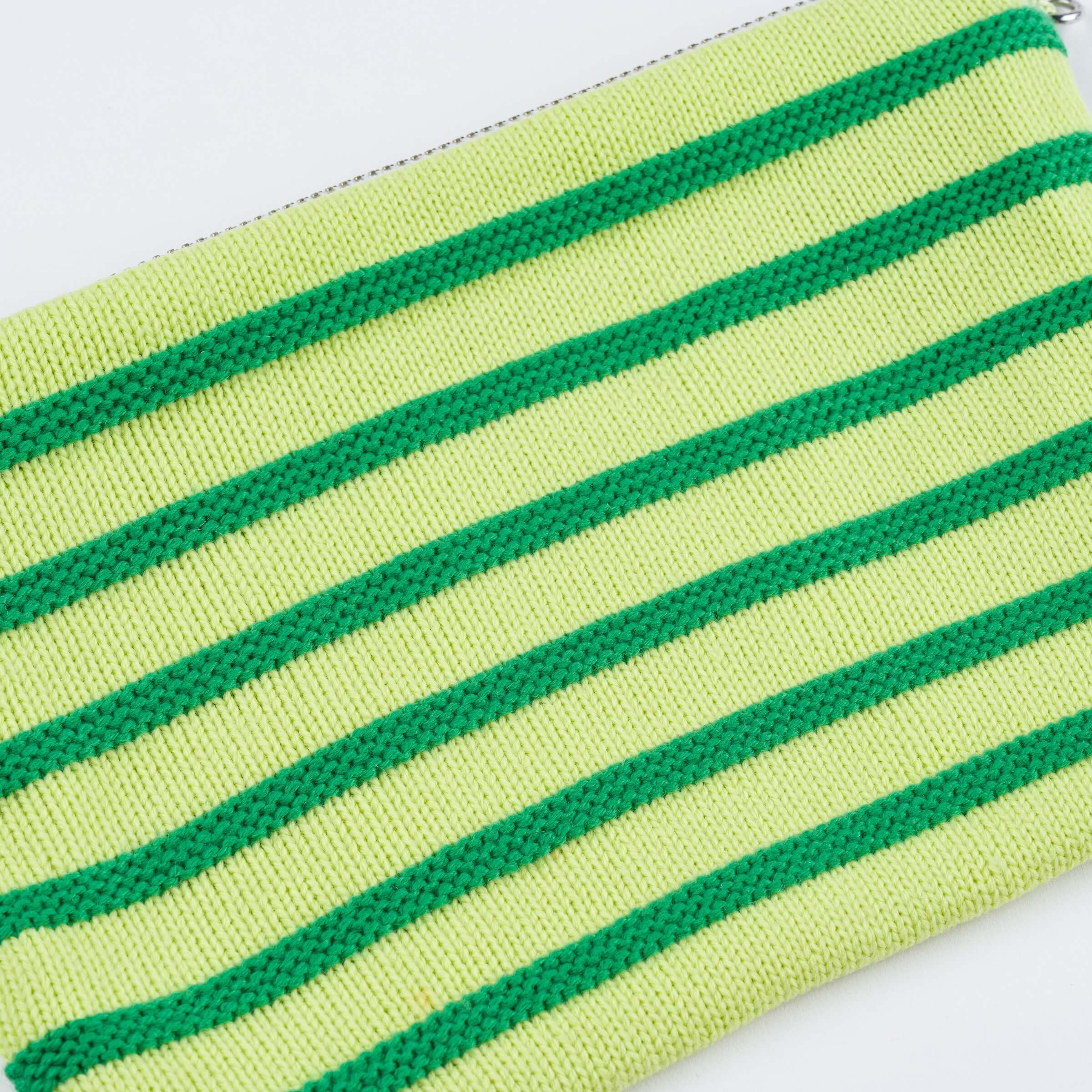 Super Stripe Knit Pouch: Lime Green