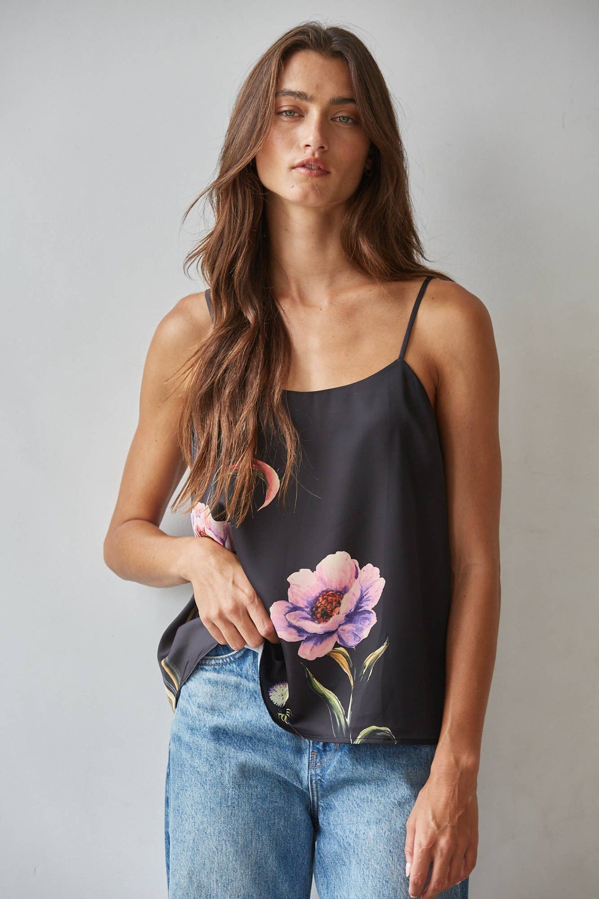 Satin Floral Print Tank Top