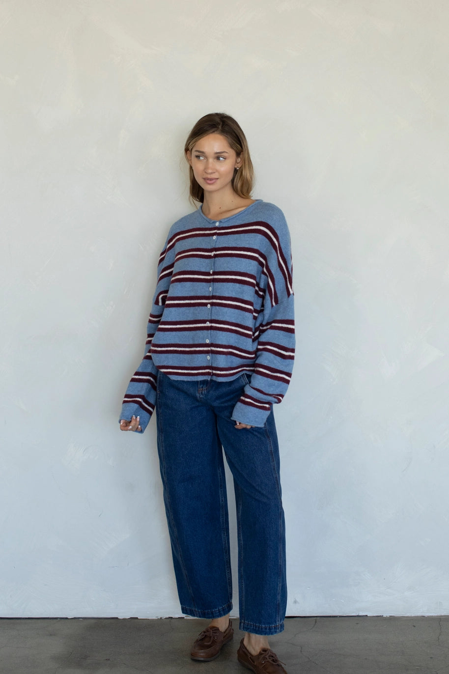 Varsity Stripe Piper Cardigan - Blue