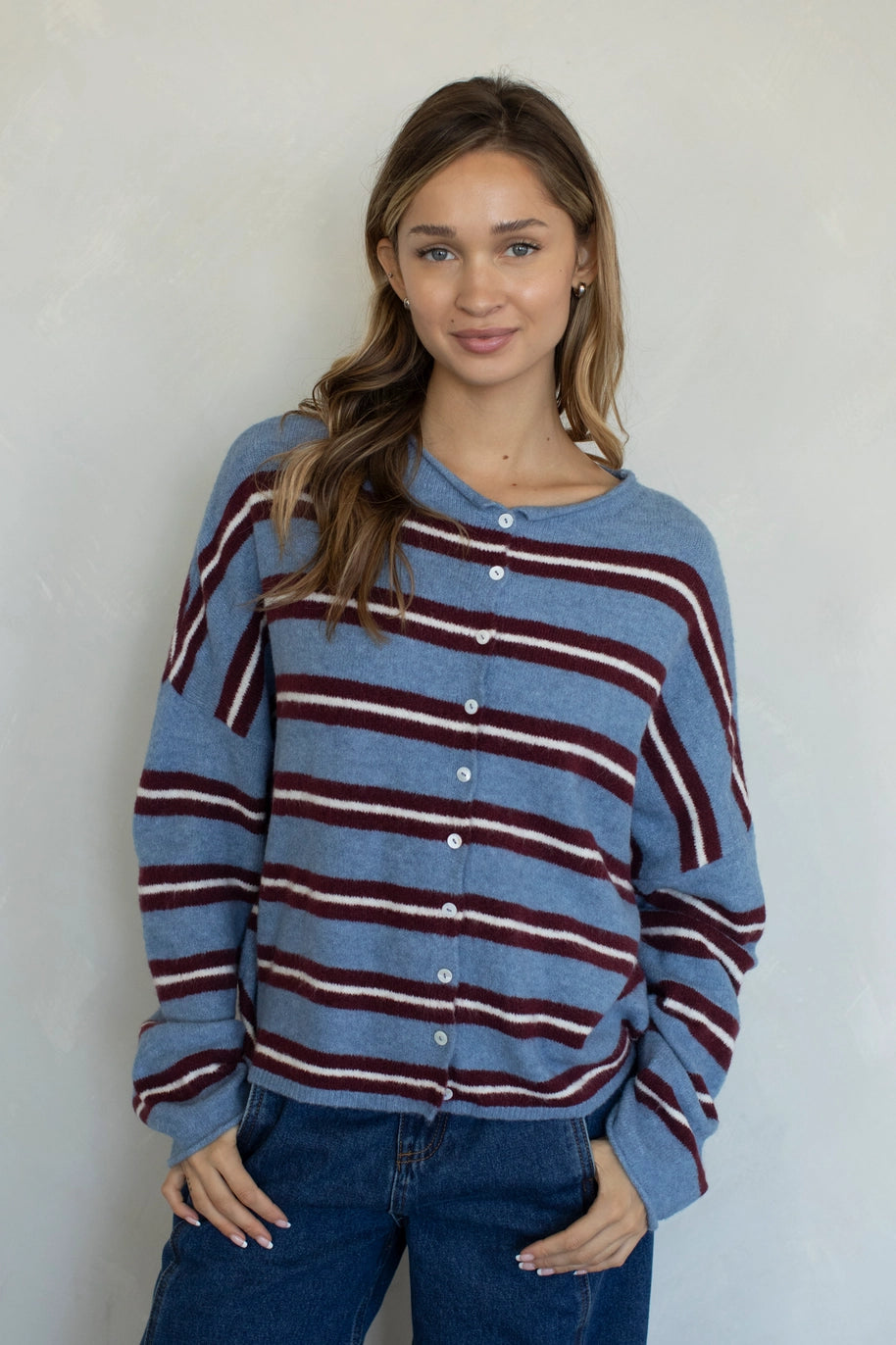 Varsity Stripe Piper Cardigan - Blue