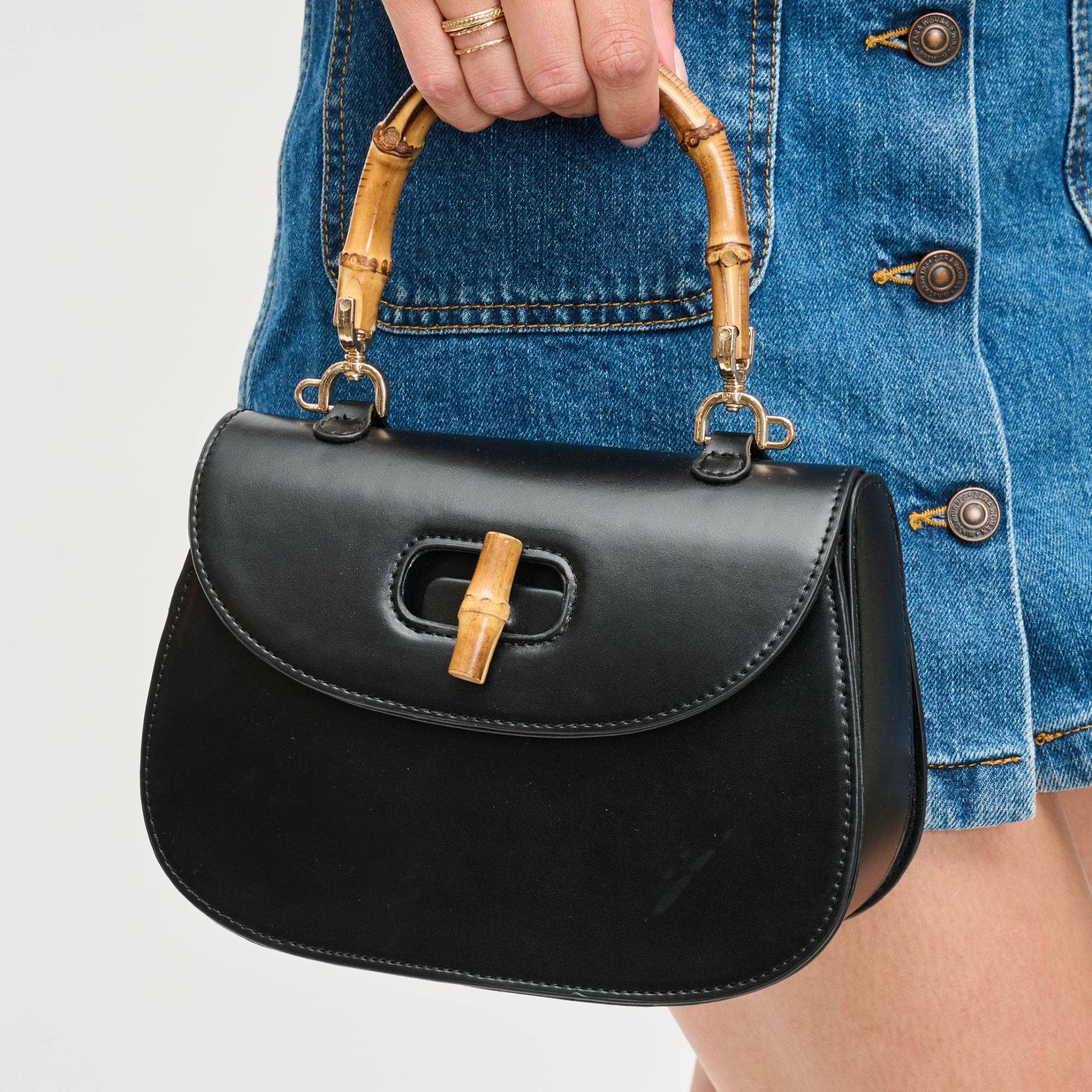 Bamboo Top Handle Crossbody - Black