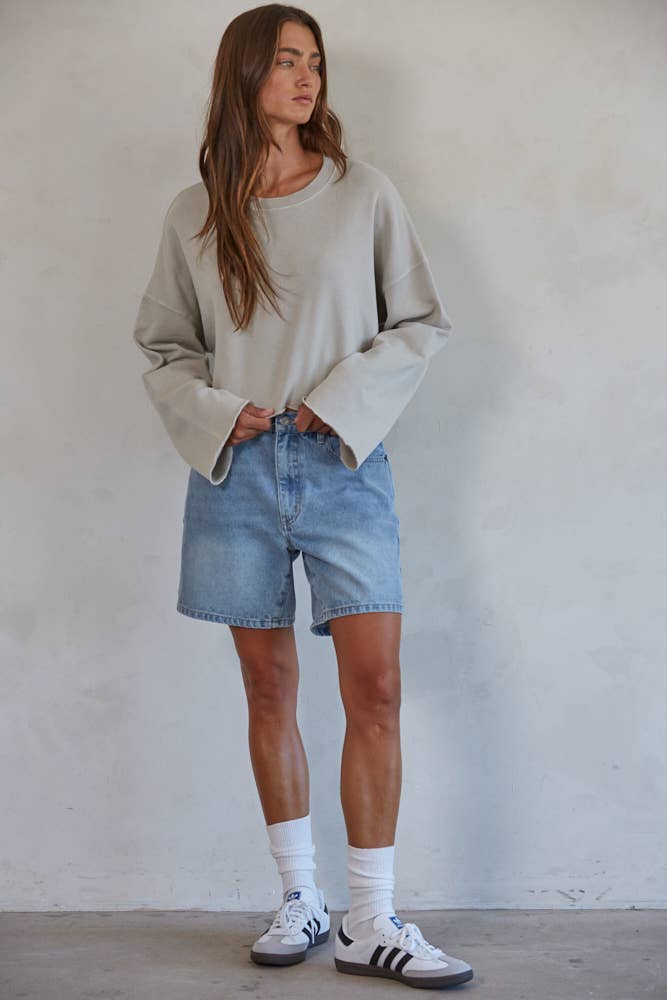 Denim Straight Leg Bermuda Shorts