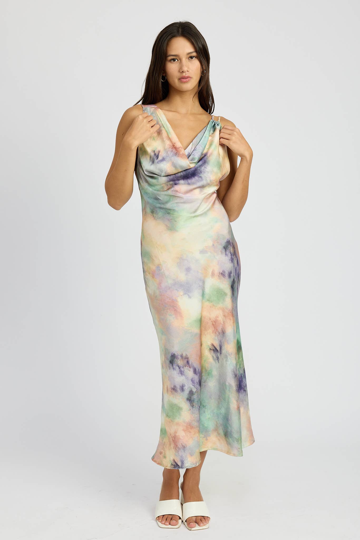 Cowl Neck Watercolor Dress