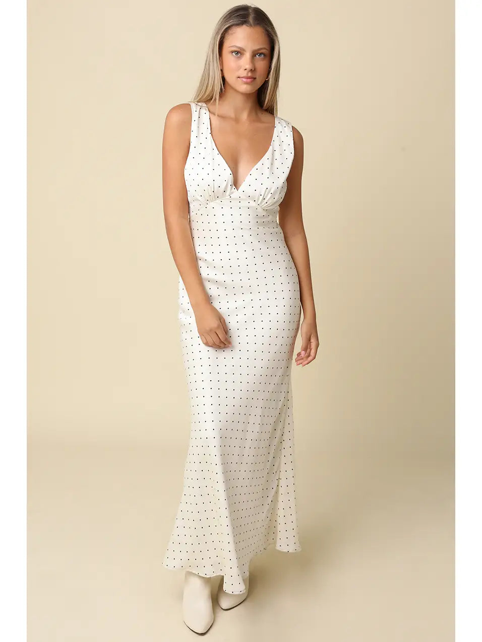 Bobbi Polka Dot Open Back Satin Dress
