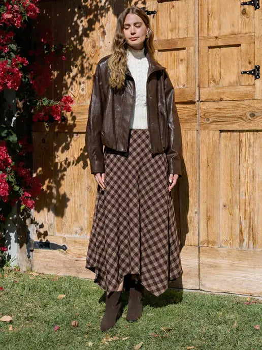 Hankerchief Hem Plaid Maxi Skirt