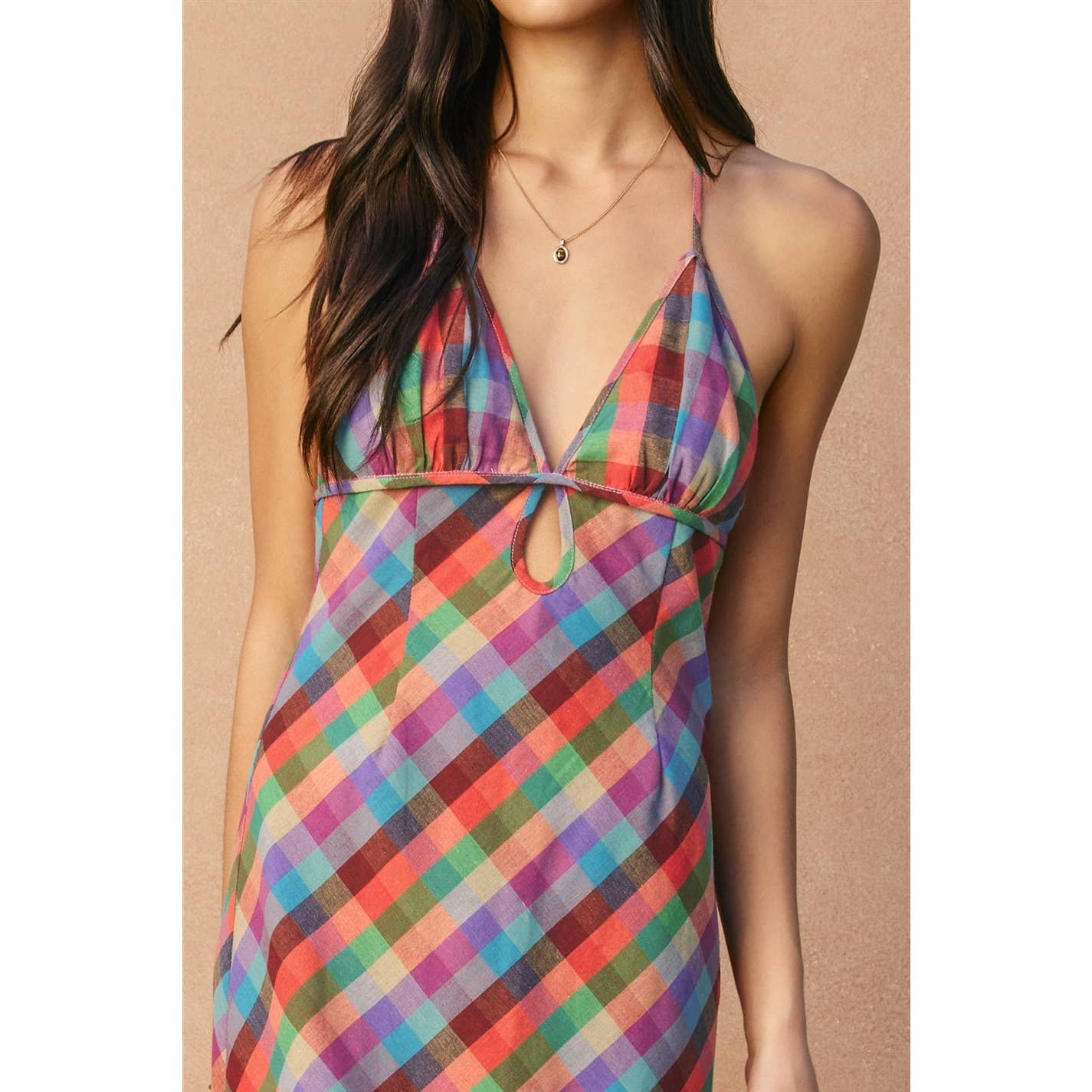 Colorful Gingham Halter Maxi Dress