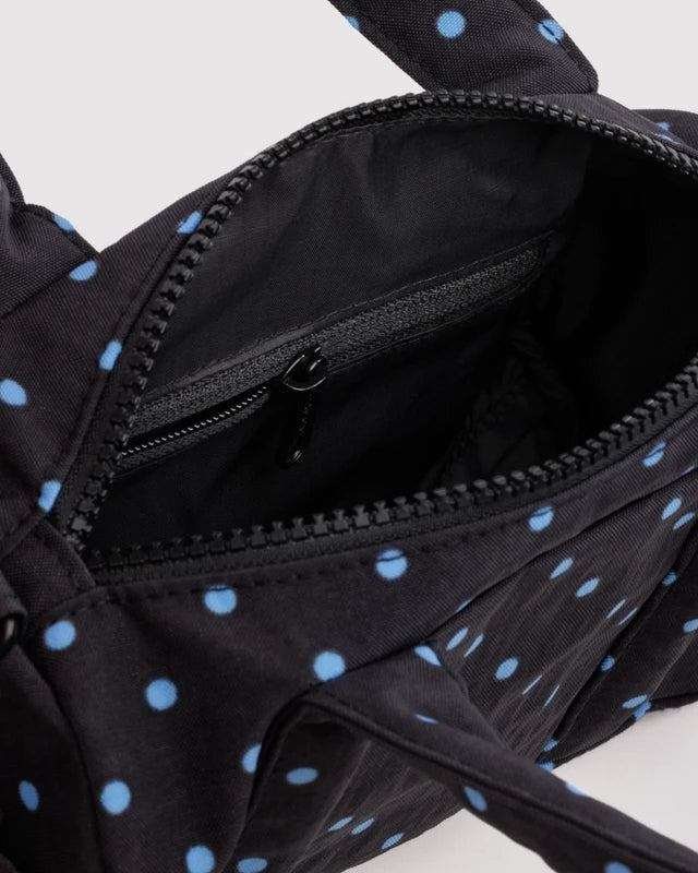 Small Nylon Duffle Bag - Black And Sky Blue Micro Dot